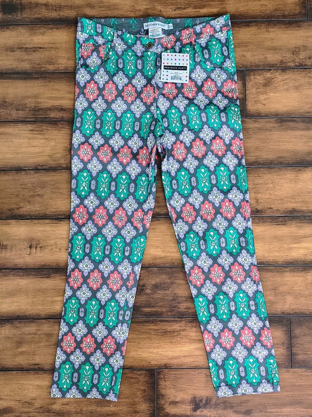NWT Gretchen Scott Haveli Grey Medallion Boho Stretch Gripe Less Jeans XXL